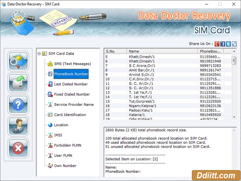 Download, SIM, Card, File, Recovery, Software, restore, corrupted, data, computer, utility, regain, missing, PLMN, ICC, identification, IMSI, number, damaged, mobile, phone, retrieve, erase, last, fixed, dialed, contact